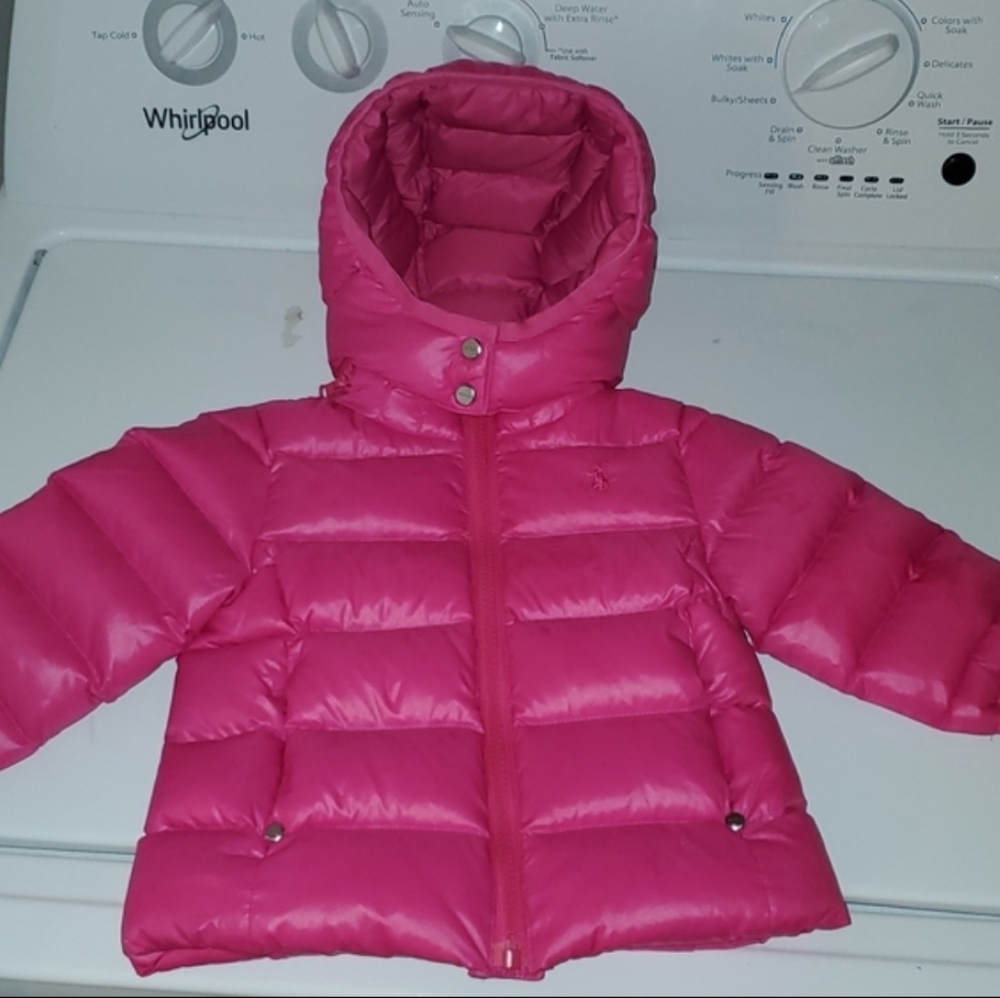 NWOT Polo Ralph Lauren Babygirl Hot Pink Quilted Hood Puffer Down Jacket 9 Mos. - Picture 4 of 16